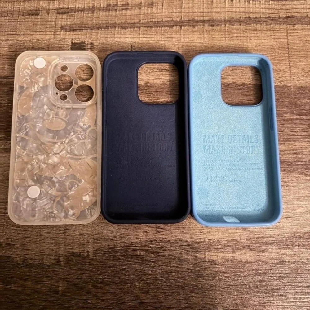 iPhone 14 Pro Max Case‎ Set 3 Piece Clear Marble Blue Navy with Strap